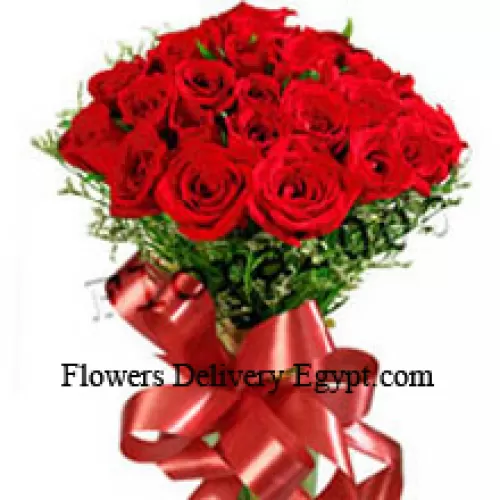 Bunch Of 24 Red Roses With Seasonal Fillers
